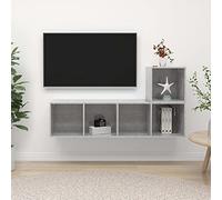 mtlskopl Set di mobili per TV, grigio cemento, 2 pezzi, da appendere, 37 x 37 x 37 cm e 37 x 37 x 142,5 cm, in legno dal design moderno, molto spazio per la TV, per soggiorno, corridoio e ufficio
