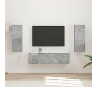 mtlskopl Set di mobili per TV montato a parete, 2 pezzi, in cemento, grigio, in legno, 60 x 31 x 29,5 e 30 x 31 x 80 cm, con 2 ante per TV, spazio di archiviazione per il soggiorno