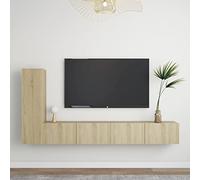 mtlskopl Set di mobili sospesi per TV, in rovere Sonoma, 3 pezzi, moderno da parete, con ampio spazio di archiviazione, 30 x 30 x 110 cm, in legno per soggiorno, camera da letto, ufficio