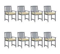 mtlskopl Set di sedie da giardino con cuscino, 8 pezzi, in legno massello di acacacia, 61 x 57 x 92 cm, colore bianco crema, portata 110 kg, design moderno per balcone, terrazza, sedie da giardino