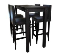mtlskopl Set di tavolo da bar con 4 sgabelli da bar, nero, 115 x 55 x 107 | Set da pranzo compatto in MDF e legno per piccole cucine e sale da pranzo, con comoda seduta imbottita in similpelle.