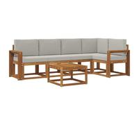 mtlskopl Set divano da esterno con cuscino, 6 pezzi, in legno di acacia, grigio chiaro, legno massiccio, set di mobili da giardino per terrazza e balcone, modularità modulare, divano angolare