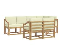 mtlskopl Set divano da esterno con cuscino, 7 pezzi, in legno di acacia massiccio, per giardino, terrazza, piscina, divano modulare, bianco e crema, 174 caratteri