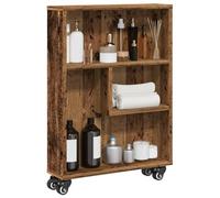 mtlskopl Slim Storage Cart 48 x 13 x 68 cm Vintage Reclaimed Wood Look Rolling Shelf Unit with 4 Wheels 2 Brakes Narrow Bookcase Organizer for Kitchen Bathroom Living Room Loft