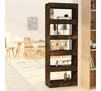 mtlskopl Smoked Oak Bookshelf 60 x 30 x 166 cm Engineered Wood Stand Display Rack as Room Divider Modern Stable Tall Bookcase for Living Room Bedroom Office
