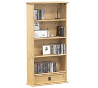 mtlskopl Solid Pine CD & DVD Cabinet 52 x 17,5 x 103 cm Rustic Honey Wax Finish Slim Tower Shelf with Drawer & Corner Option for Living Room Bedroom Study