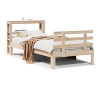 mtlskopl Struttura letto 90 x 190 cm, in pino massiccio, con testiera e scaffale, rustico, per letto singolo, senza materasso, 214,5 x 96 x 82 cm, spazio per camera dei ragazzi, camera da letto
