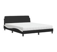 mtlskopl Struttura letto con materasso Dover 160 x 200 cm Nero Bianco Ecopelle Letto Matrimoniale Schiuma H2 H3 Testiera Moderno Onde Design per Camera da Letto Camera