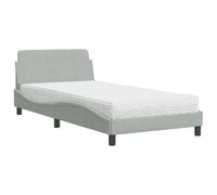mtlskopl Struttura letto con materasso Dover grigio chiaro, 100 x 200 cm, in velluto, effetto ondulato, testiera H2/H3, materasso combinato per camera da letto, camera degli ospiti e camera dei