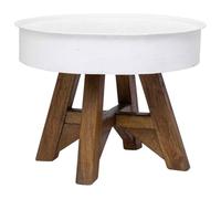 mtlskopl Tavolino da caffè 60 x 45 cm, bianco, marrone, industriale, gambe in legno riciclato, piccolo tavolino realizzato a mano, look vintage urbano per soggiorno, ufficio, corridoio