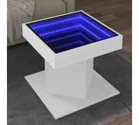 mtlskopl Tavolino da caffè a LED bianco, 50 x 50 x 45 cm, con specchio a infinito in legno RGB, illuminazione controllabile, mobile moderno per soggiorno, camera da letto e ufficio