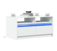 mtlskopl Tavolino da caffè a LED bianco, 90 x 50 cm, in legno moderno, con luce RGB e spazio di archiviazione, piccolo mobile per soggiorno e camera da letto