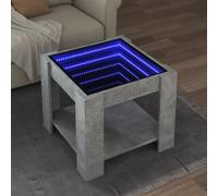 mtlskopl Tavolino da caffè a LED, grigio cemento, in legno, 53 x 53 x 45 cm, con illuminazione a specchio infinito, moderno, con connettore USB, per soggiorno, camera da letto, ufficio