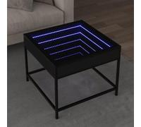 mtlskopl Tavolino da caffè a LED nero, 50 x 50 x 41 cm, con specchio Infinity, moderno tavolino in legno e metallo, luce RGB e USB, piccolo tavolo da soggiorno per soggiorno, camera da letto