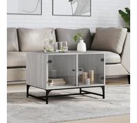 mtlskopl Tavolino da salotto grigio Sonoma 68,5 x 50 x 50 cm con ante in vetro, resistente materiale in acciaio resistente, moderno tavolino con spazio per soggiorno, camera da letto o ufficio