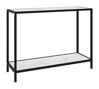 mtlskopl Tavolo consolle bianco 100 x 35 x 75 cm in vetro temperato e acciaio, design moderno con effetto marmo e ripiano, stabile e salvaspazio, per soggiorno, corridoio, camera da letto