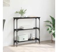 mtlskopl Tavolo consolle nero effetto rovere 75 x 22,5 x 75 cm con 3 ripiani Industrial Side Table in legno ingegnerizzato e metallo, design moderno, robusto per soggiorno, corridoio e camera da letto
