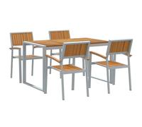 mtlskopl Tavolo da pranzo da giardino, 5 pezzi, 140 x 80 cm, colore grigio acacia, design moderno, robusto e durevole, per terrazze, balconi, outdoor, lounge