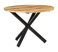 mtlskopl Tavolo da pranzo rotondo, in legno di mango grezzo con gambe in acciaio, diametro 100 cm, tavolo in legno massiccio per cucina e sala da pranzo, tavolo da cucina stabile, design industriale
