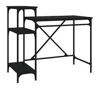 mtlskopl Tavolo per computer nero, 105 x 50 x 90 cm, con 3 ripiani in legno e struttura in ferro, design industriale, per casa, ufficio, giochi, study, Living Room o studio