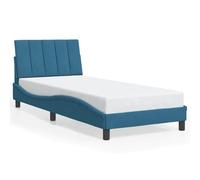 mtlskopl Telaio letto in velluto Hanko, 80 x 200 cm, blu con testiera a forma di onda e gambe in pino massiccio, design moderno, per camera dei ragazzi, camera degli ospiti e piccole zone notte