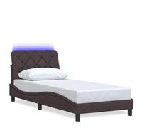 mtlskopl Telaio letto marrone scuro con LED 90 x 200 cm, comodo letto singolo per camera da letto, camera degli ospiti, camera dei ragazzi, design moderno, materiale FSC in legno con testiera senza