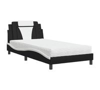 mtlskopl Telaio letto Viana con materasso in schiuma 100 x 200 cm, in ecopelle, colore bianco e nero, design moderno a onde per adulti, camera da letto dei ragazzi, camera degli ospiti