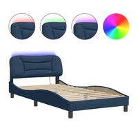 mtlskopl Telaio per letto blu Hvar con LED, 100 x 200 cm, in tessuto e legno, design moderno a onda, comoda testiera, maggiore comfort per camera dei ragazzi, camera degli ospiti e camera da letto