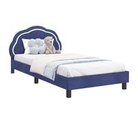 mtlskopl Telaio per letto da 90 x 200 cm, con testiera, letto imbottito in velluto blu polizia, robusto telaio per letto singolo in legno, moderno, per camera da letto e camera degli ospiti