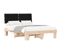 mtlskopl Telaio per letto matrimoniale in legno, 135 x 190 cm, nero, moderno letto a piattaforma con testiera imbottita in legno di pino massiccio, per camera da letto contemporanea e camera degli