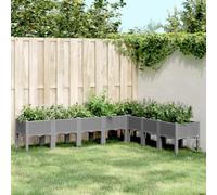 mtlskopl Vaso per piante grigio chiaro, 200 x 160 x 42 cm, in polipropilene resistente, per giardino, balcone e terrazza, grande aiuola con effetto rattan e gambe per verdure ed erbe aromatiche