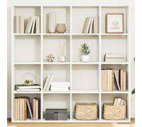 mtlskopl White - Custodia a libro a 5 livelli, 137,5 x 29 x 137,5 cm, in legno, 16 scomparti moderni, per la casa, l'ufficio