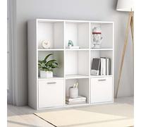mtlskopl White Narrow Bookshelf 98 x 30 x 98 cm Modern Wood Storage Cabinet with 7 Open Cubes & 2 porte for Living Room Bedroom Home Office