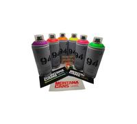 MTN 94 Bombolette Spray Neon Fluorescente Set 6x400ml MONTANA COLORS + 3 ugelli di ricambio di diverse dimensioni