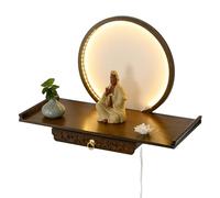 MTNBHH Mobiletto for altare da parete in bambù con luci a LED, tavolo da meditazione con piastra estraibile retrattile for la decorazione del santuario domestico(Schwarz,40cm/15.7in)
