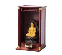 MTNBHH Mobiletto for santuario in bambù massiccio, tavolo Pooja in stile vintage con ante for il culto, espositore for decorazioni, porta statue di Buddha(30cm)