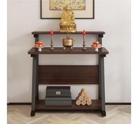 MTNBHH Moderno tavolo altare buddista a doppio strato, mobiletto for Pooja, meditazione, preghiera, for casa, santuario, soggiorno, legno naturale(Brown,60cm)