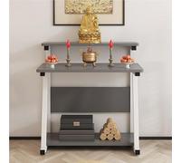 MTNBHH Moderno tavolo altare buddista a doppio strato, mobiletto for Pooja, meditazione, preghiera, for casa, santuario, soggiorno, legno naturale(Light Gray,80cm)