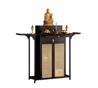 MTNBHH Tavolo da altare retrò in bambù, con ripiani, intaglio di nuvole di buon auspicio, for meditazione e preghiera, in stile cinese, for casa, tempio, sala ancestrale(Schwarz,140cm/55in)