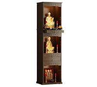 MTNBHH Tavolo da meditazione multifunzione in bambù con cassetto e ripiano, mobiletto for altare spirituale a tre livelli for esposizione sacra di culto domestico(Brown,40cm/15.7in)