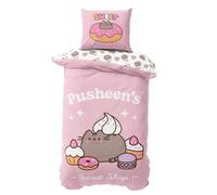 MTOnlinehandel Biancheria da letto 135 x 200, Pusheen 80 x 80 + 135 x 200, per bambini in microfibra, rosa, morbida e confortevole (gatto di Pusheen)