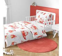 MTOnlinehandel Biancheria da letto per bambini, 100 x 135 cm, set da 2 pezzi, con federa da 40 x 60 cm, biancheria da letto per bambini Little Hero Animals, in cotone, motivo vigili del fuoco e camion