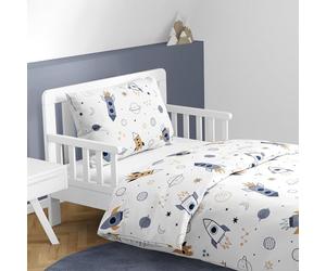 MTOnlinehandel Biancheria da letto per bambini, motivo: spazio e razzi, copripiumino da 100 x 135 cm e federa da 40 x 60 cm, in cotone Oeko-Tex, con chiusura lampo (Weltre)