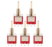 MTS - 303 Mini Toggle Switch 3PDT 9 Pin | 3 Position On - Off - On Hand Control Valve | Sturdy Metal Knob for Industrial/DIY/Audio Equipment | 2A 250VAC, 5 - Pack