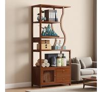 MTSYXYM Libreria a Vetrina espositiva di bambù,Organizer in Legno di bambù,con Due cassetti, con mobiletto, Robusto, Fondo rialzato,per Soggiorno, Bagno, Cucina, Ufficio.(Left-70 * 25 * 173cm)