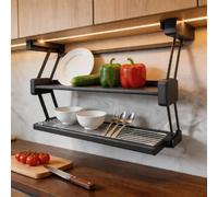 MTSYXYM Scolapiatti da Appoggio - Design Pieghevole a Discesa con Ammortizzatore Idraulico - Scolapiatti Pensile a 2 Livelli - Alluminio Antiruggine, per Sotto Mobile Cucina, Grigio(70x18x44cm)