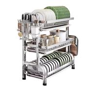MTSYXYM Scolapiatti da Appoggio in Acciaio Inox 304 a 3 Livelli - Grande Scolapiatti Cucina con Vaschetta Raccogligocce - Organizer Salvaspazio per Piatti, Bicchieri e Tagliere(53 * 24 * 60cm)