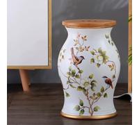MTSYXYM Sgabello da giardino in ceramica stile Chinoiserie - Pouf contenitore con uccelli e decorazioni floreali dipinte a mano - per soggiorno, letto e patio, seduta d'accento alta 48 cm(White)