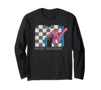 MTV Distressed Vintage Checkerboard Logo Music Television Maglia a Manica