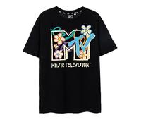 MTV Flowers Maglietta Nera da Donna | Logo Classico e Design Floreale | T-Shirt a Maniche Corte per Gli Amanti della Musica